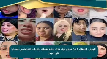 اليوم.. اعتقال 8 من نجوم تيك توك بتهم تتعلق بالآداب العامة في قضايا تثير الجدل